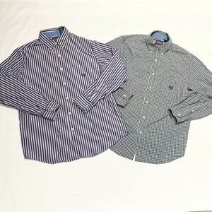 Lot of 2 Chaps Men's Medium Button Down Long Sleeve Shirt Stripe Grid Pattern